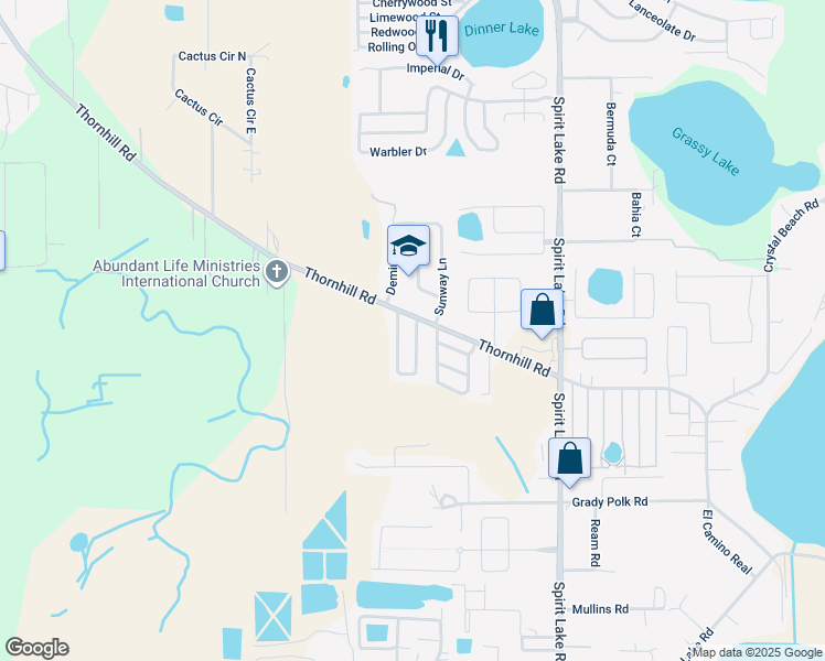 map of restaurants, bars, coffee shops, grocery stores, and more near 451 Red Hawk Loop in Winter Haven