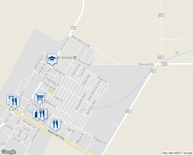map of restaurants, bars, coffee shops, grocery stores, and more near 750 Reynolds Avenue in Taft