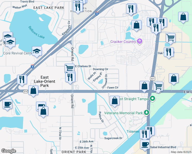 map of restaurants, bars, coffee shops, grocery stores, and more near 4212 Empire Place in Tampa
