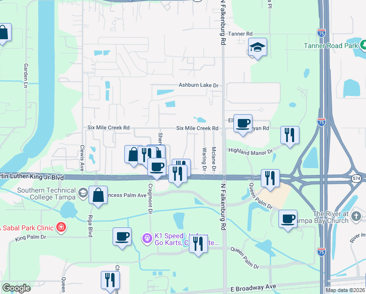 map of restaurants, bars, coffee shops, grocery stores, and more near 4230 Key Thatch Drive in Tampa