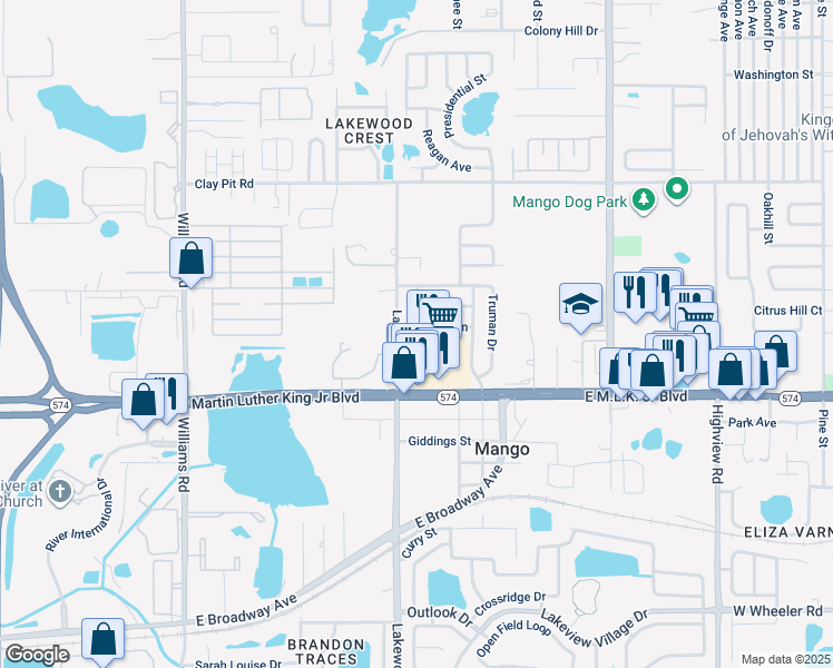 map of restaurants, bars, coffee shops, grocery stores, and more near 11216 Taft Lane in Seffner