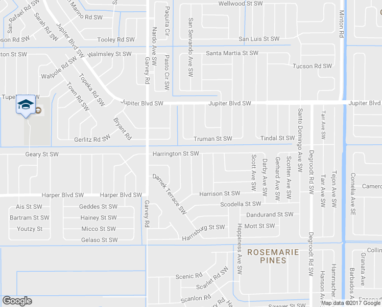 map of restaurants, bars, coffee shops, grocery stores, and more near 519 Harrington Street Southwest in Palm Bay