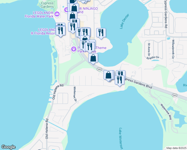 map of restaurants, bars, coffee shops, grocery stores, and more near 2072 Katie Court in Winter Haven