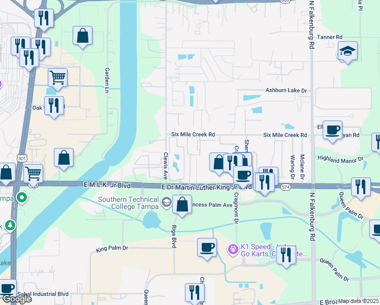 map of restaurants, bars, coffee shops, grocery stores, and more near 4201 Mariners Cove Court in Tampa