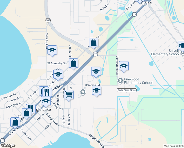 map of restaurants, bars, coffee shops, grocery stores, and more near 2119 Cabernet Court in Eagle Lake