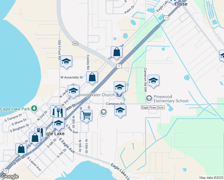 map of restaurants, bars, coffee shops, grocery stores, and more near 2060-2098 Clover Ridge Court in Eagle Lake