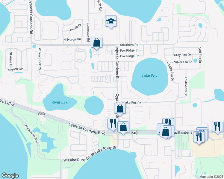 map of restaurants, bars, coffee shops, grocery stores, and more near 5324 Michael Drive in Winter Haven