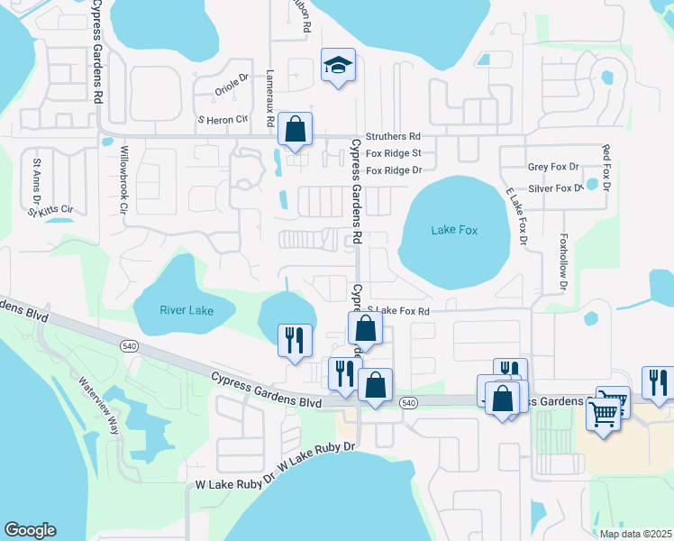 map of restaurants, bars, coffee shops, grocery stores, and more near 5324 Michael Drive in Winter Haven