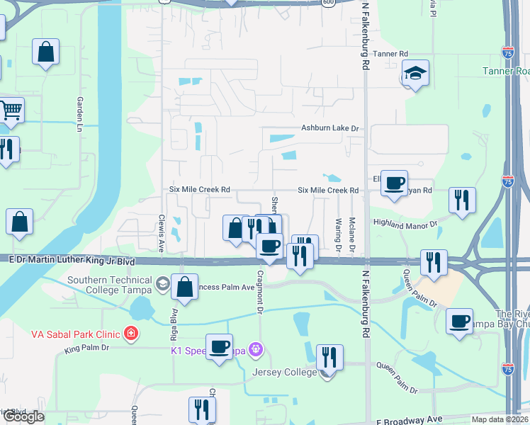 map of restaurants, bars, coffee shops, grocery stores, and more near 4300 Sherwick Drive in Tampa