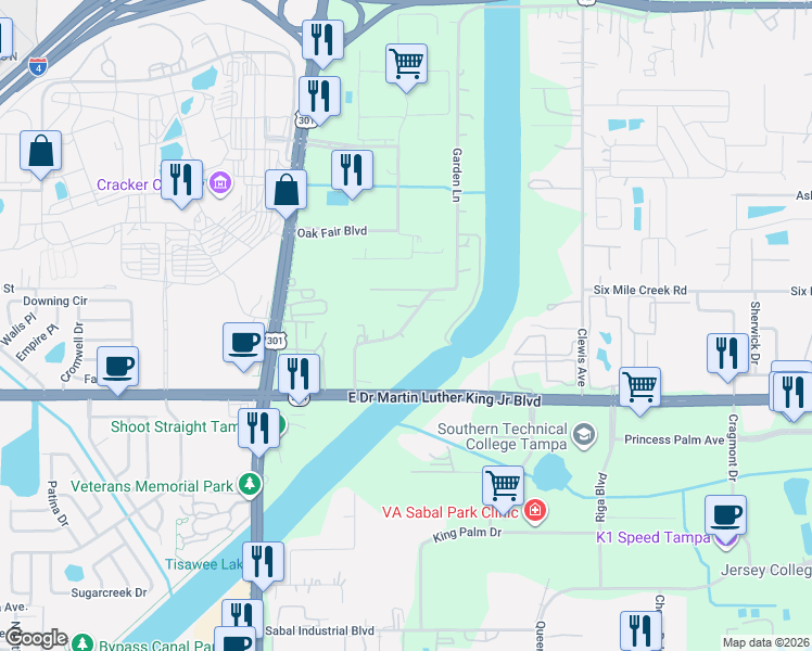 map of restaurants, bars, coffee shops, grocery stores, and more near 4210 Garden Lane in Tampa
