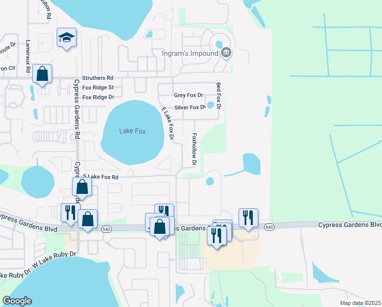 map of restaurants, bars, coffee shops, grocery stores, and more near 5969 Foxhollow Drive in Winter Haven