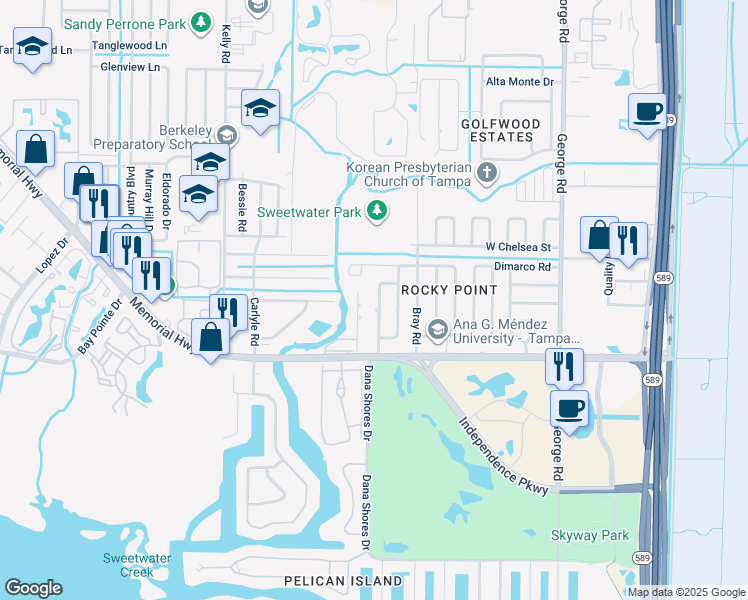 map of restaurants, bars, coffee shops, grocery stores, and more near 4518 Devonshire Road in Tampa