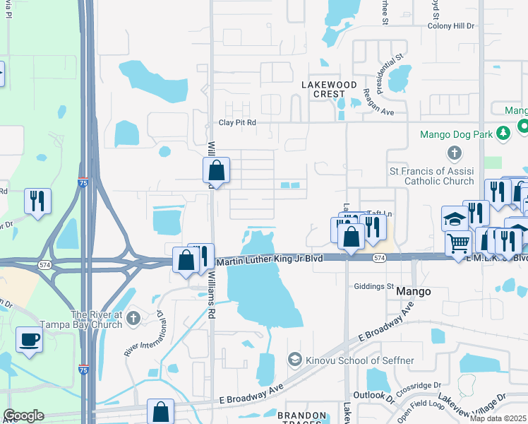 map of restaurants, bars, coffee shops, grocery stores, and more near 217 Cherry Lane in Tampa