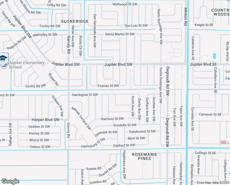 map of restaurants, bars, coffee shops, grocery stores, and more near 425 Harrington Street Southwest in Palm Bay