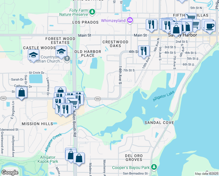 map of restaurants, bars, coffee shops, grocery stores, and more near 890 Harbor Hill Drive in Safety Harbor