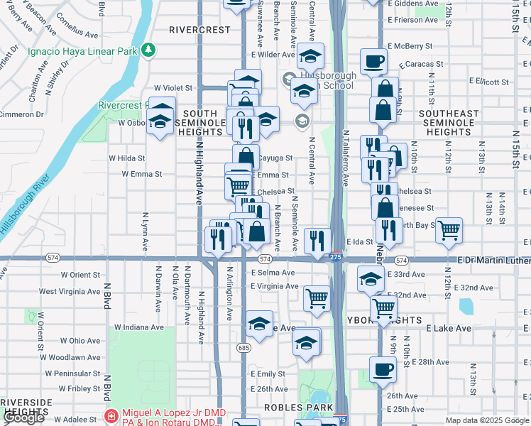 map of restaurants, bars, coffee shops, grocery stores, and more near 4207 North Suwanee Avenue in Tampa