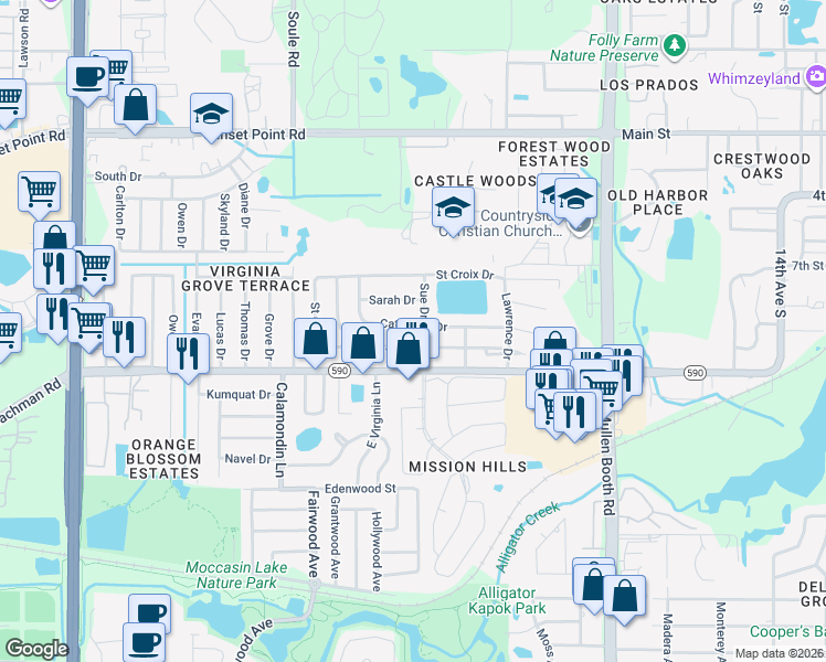 map of restaurants, bars, coffee shops, grocery stores, and more near 2901 Catherine Drive in Clearwater