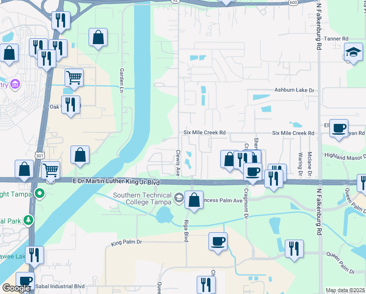 map of restaurants, bars, coffee shops, grocery stores, and more near 4214 Sabal Park Drive in Tampa