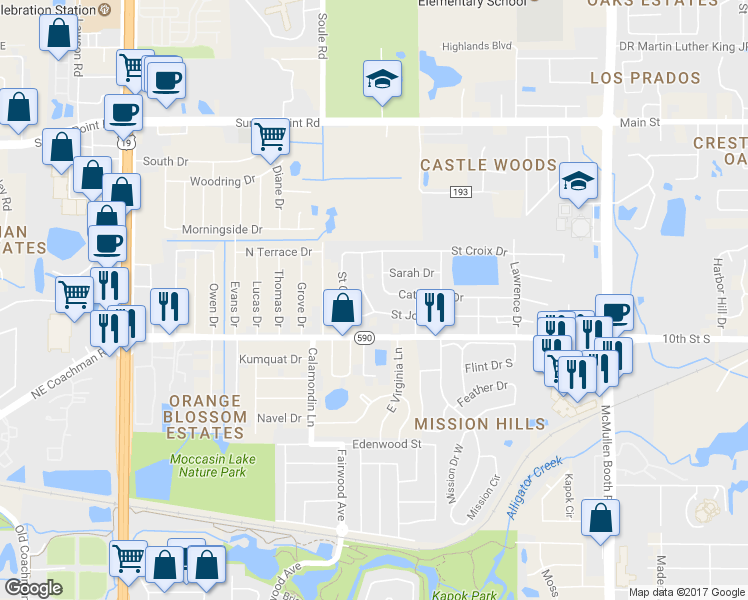 map of restaurants, bars, coffee shops, grocery stores, and more near 1723 Saint Anthony Drive in Clearwater