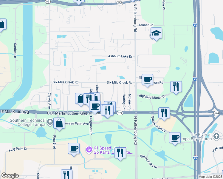 map of restaurants, bars, coffee shops, grocery stores, and more near 4212 Bismarck Palm Drive in Tampa