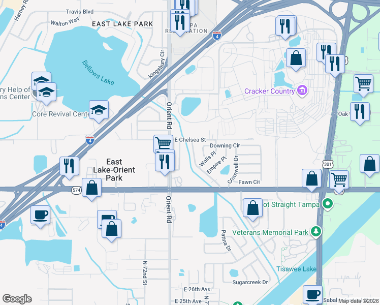 map of restaurants, bars, coffee shops, grocery stores, and more near 4316 Berkley Drive in Tampa
