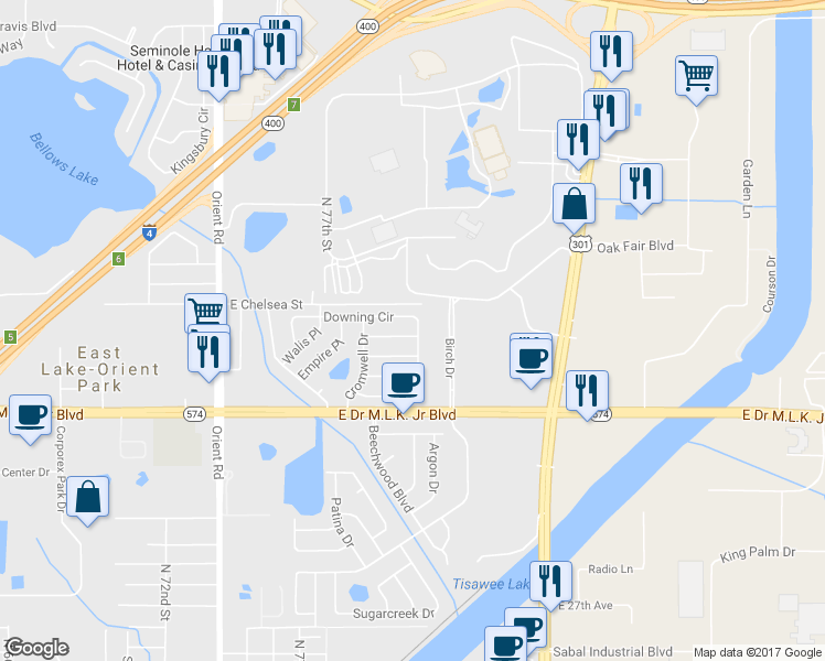 map of restaurants, bars, coffee shops, grocery stores, and more near 4205 Fawn Circle in Tampa