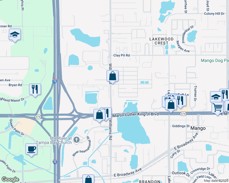 map of restaurants, bars, coffee shops, grocery stores, and more near 4201 Williams Road in Tampa