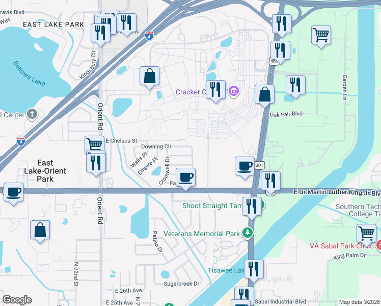 map of restaurants, bars, coffee shops, grocery stores, and more near 4205 Fawn Circle in Tampa