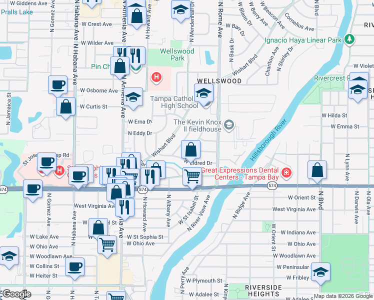 map of restaurants, bars, coffee shops, grocery stores, and more near 4608 Harvey Avenue in Tampa