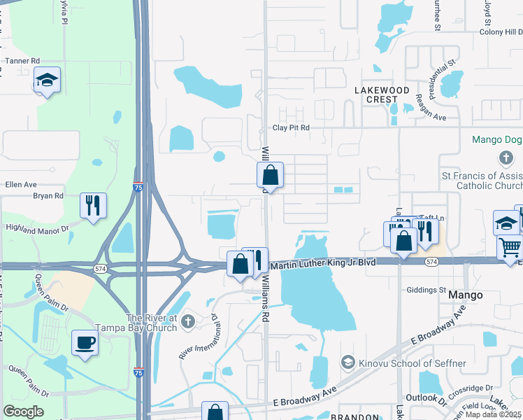 map of restaurants, bars, coffee shops, grocery stores, and more near 4201 Williams Road in Tampa