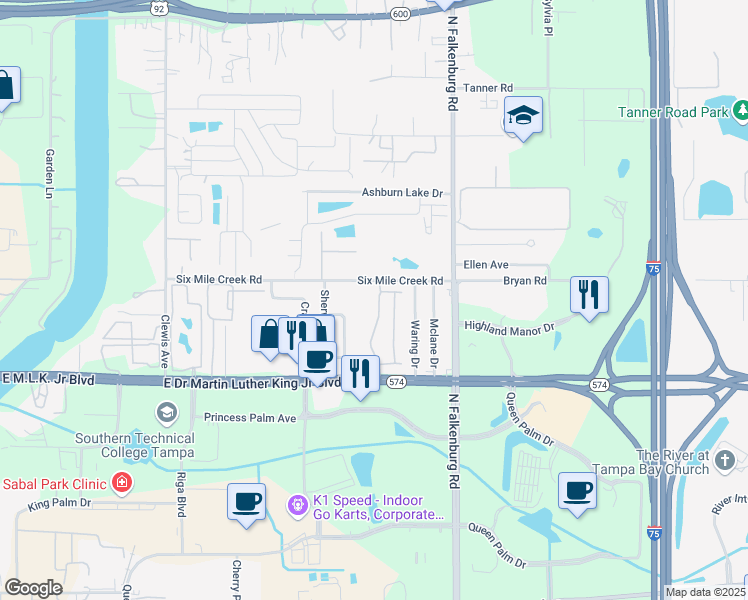 map of restaurants, bars, coffee shops, grocery stores, and more near 4220 Bismarck Palm Drive in Tampa
