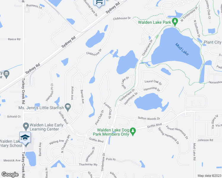 map of restaurants, bars, coffee shops, grocery stores, and more near 2816 Pine Club Drive in Plant City