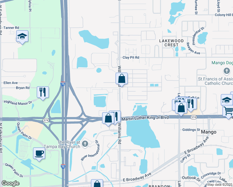 map of restaurants, bars, coffee shops, grocery stores, and more near 4201 Williams Road in Tampa