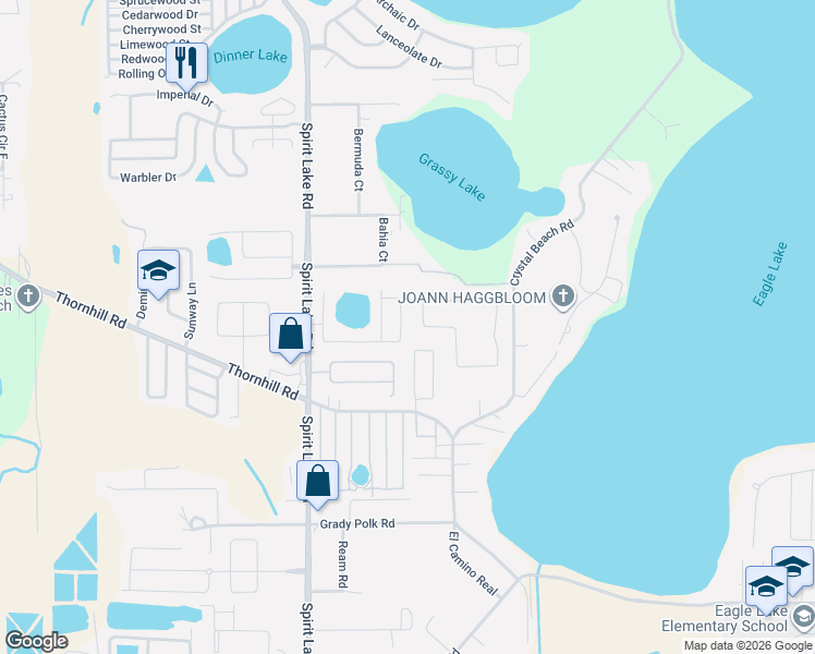map of restaurants, bars, coffee shops, grocery stores, and more near 140 Brad Circle in Winter Haven