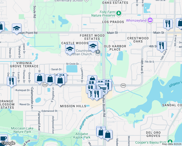 map of restaurants, bars, coffee shops, grocery stores, and more near 3016 Catherine Drive in Clearwater