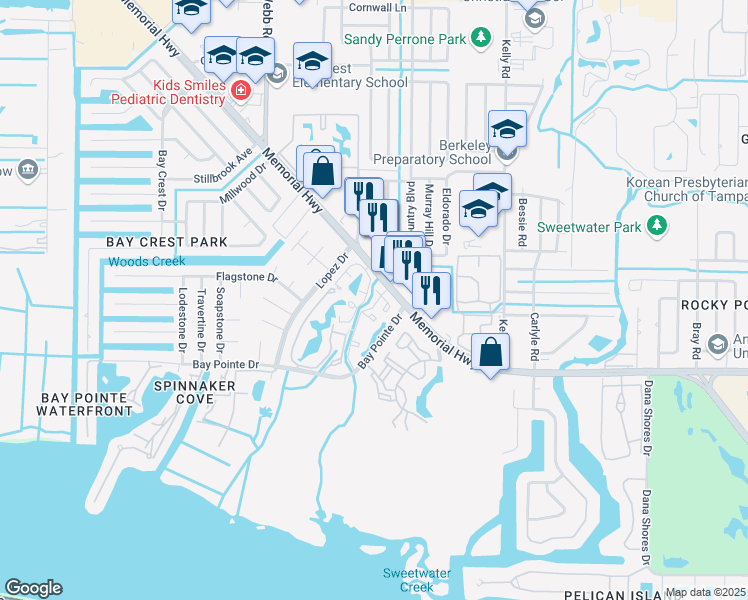 map of restaurants, bars, coffee shops, grocery stores, and more near 5902 Memorial Highway in Tampa