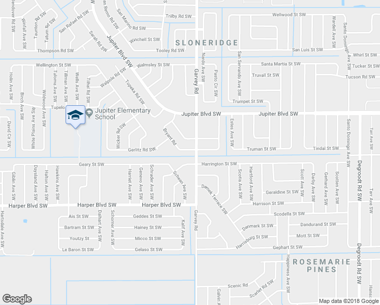 map of restaurants, bars, coffee shops, grocery stores, and more near 660 Bryant Road in Palm Bay