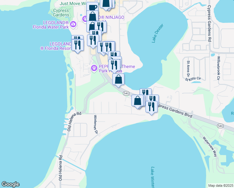 map of restaurants, bars, coffee shops, grocery stores, and more near 2072 Katie Court in Winter Haven