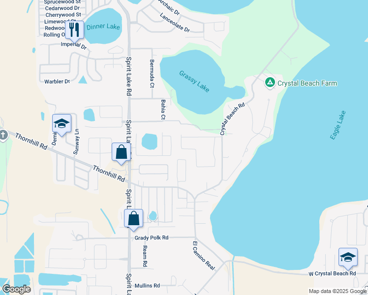 map of restaurants, bars, coffee shops, grocery stores, and more near 140 Brad Circle in Winter Haven