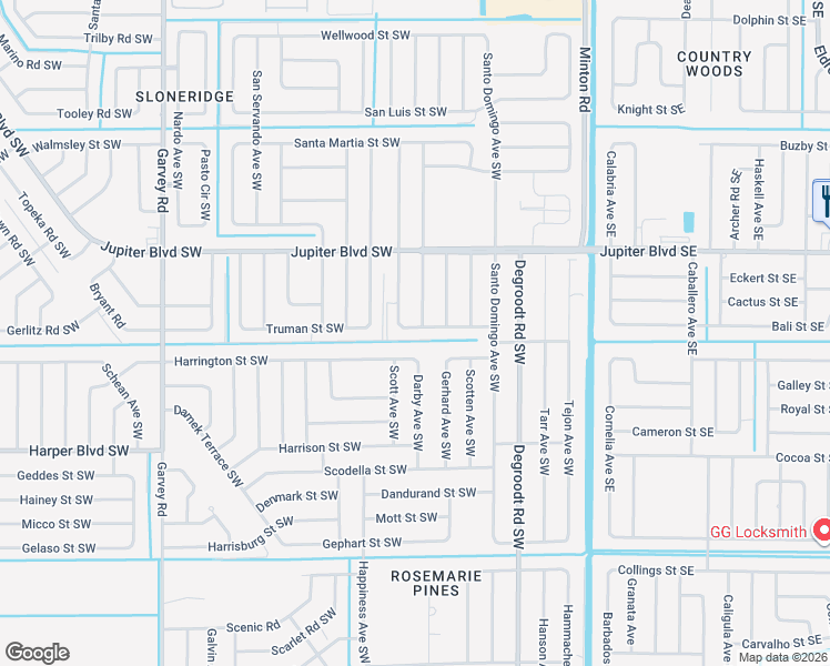 map of restaurants, bars, coffee shops, grocery stores, and more near 321 Harrington Street Southwest in Palm Bay