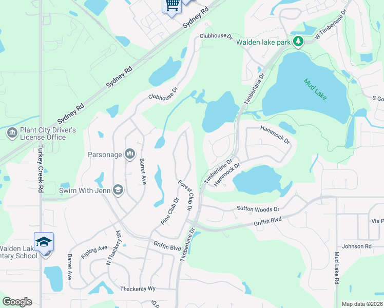 map of restaurants, bars, coffee shops, grocery stores, and more near 2702 Pine Club Drive in Plant City