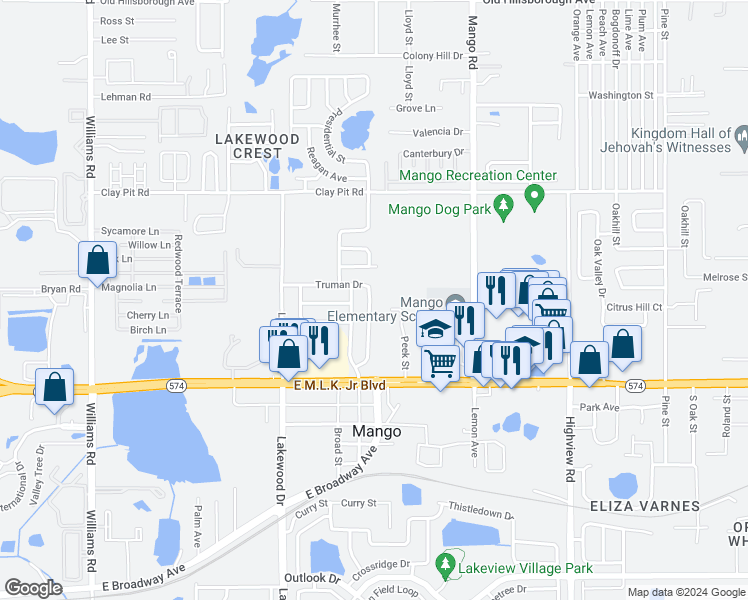 map of restaurants, bars, coffee shops, grocery stores, and more near 4029 Truman Drive in Seffner