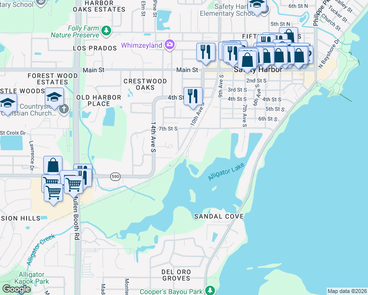 map of restaurants, bars, coffee shops, grocery stores, and more near 735 East Gate Drive in Safety Harbor