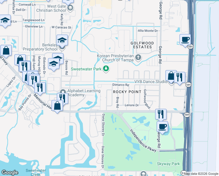 map of restaurants, bars, coffee shops, grocery stores, and more near 4532 Devonshire Road in Tampa