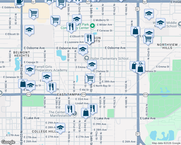 map of restaurants, bars, coffee shops, grocery stores, and more near in Tampa