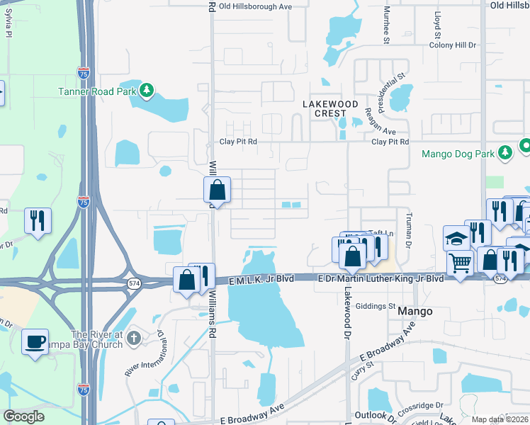 map of restaurants, bars, coffee shops, grocery stores, and more near 219 Elm Lane in Tampa