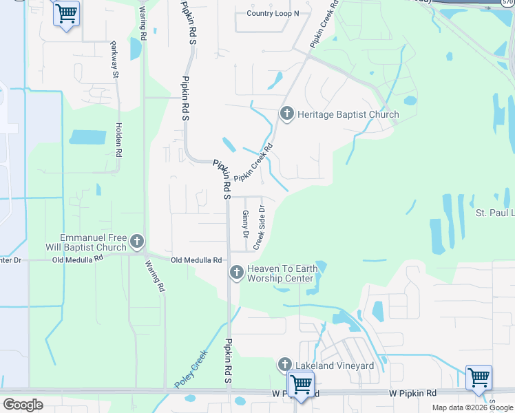 map of restaurants, bars, coffee shops, grocery stores, and more near 2135 Noretta Lane in Lakeland