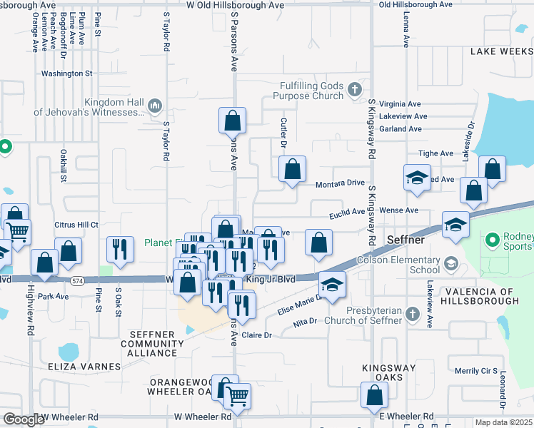 map of restaurants, bars, coffee shops, grocery stores, and more near 1218 Sagamore Drive in Seffner