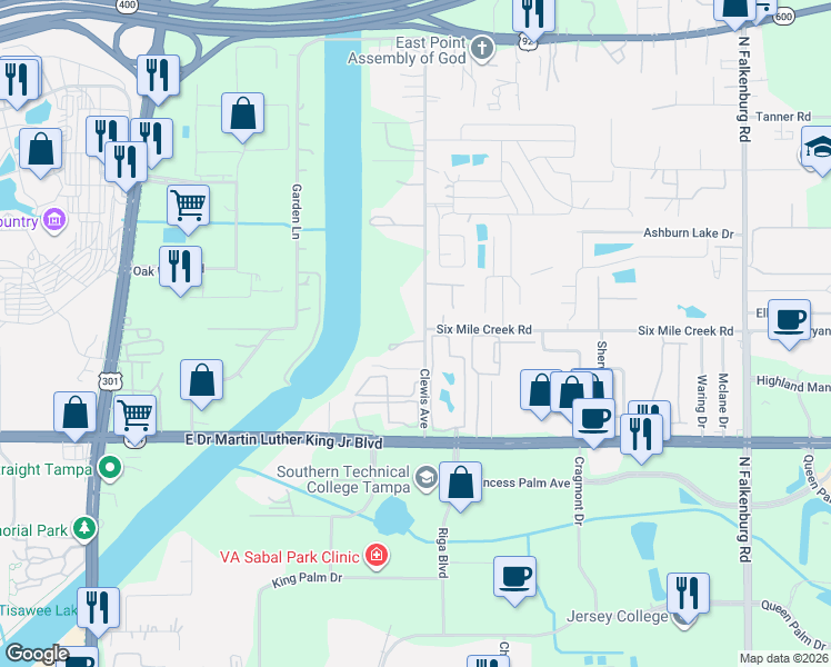 map of restaurants, bars, coffee shops, grocery stores, and more near 4504 Clewis Avenue in Tampa