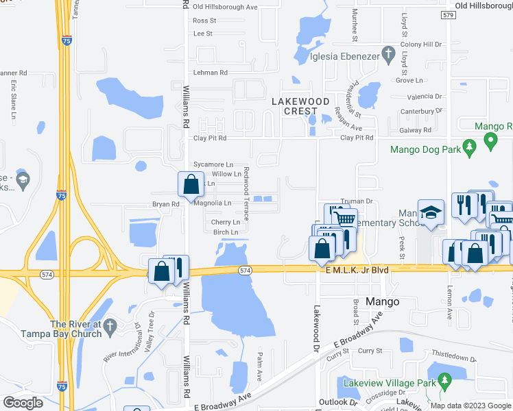 map of restaurants, bars, coffee shops, grocery stores, and more near 307 Magnolia Lane in Tampa